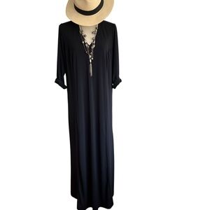 Woman Within Modern Black V Neck Three Quarter Sleeve Maxi Dress Various Sizes